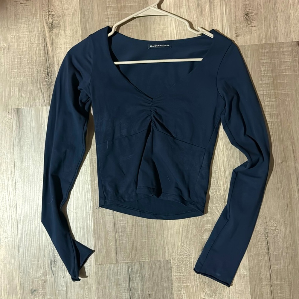 Navy blue long sleeve crop top brandy melville